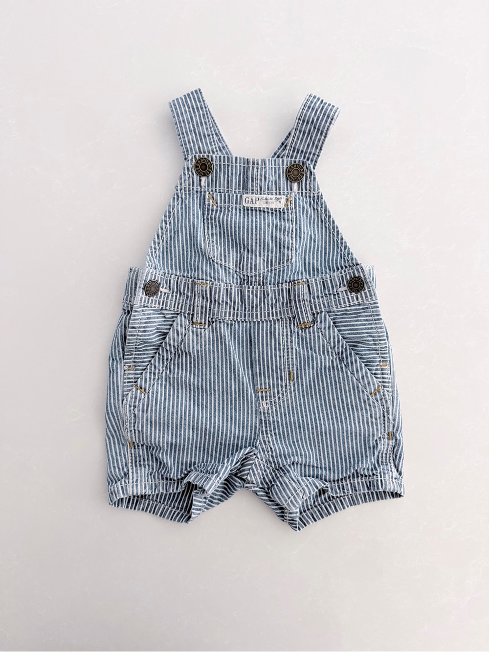 Gap Baby Vintage Style Hickory Stripe Denim Shortalls • Size 3-6M